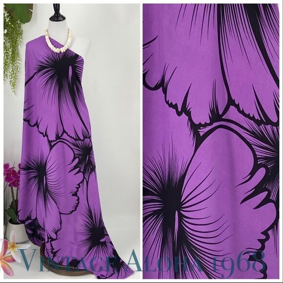 Purple/Black Hibiscus Floral SARONG Pareo Lavalava Beach Wrap Skirt Summ… - Picture 3 of 4